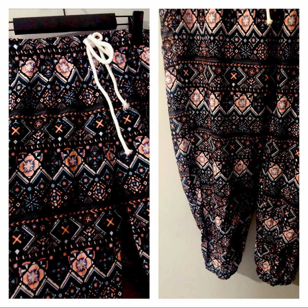 light pink and blue silk slim fit drawstring pants